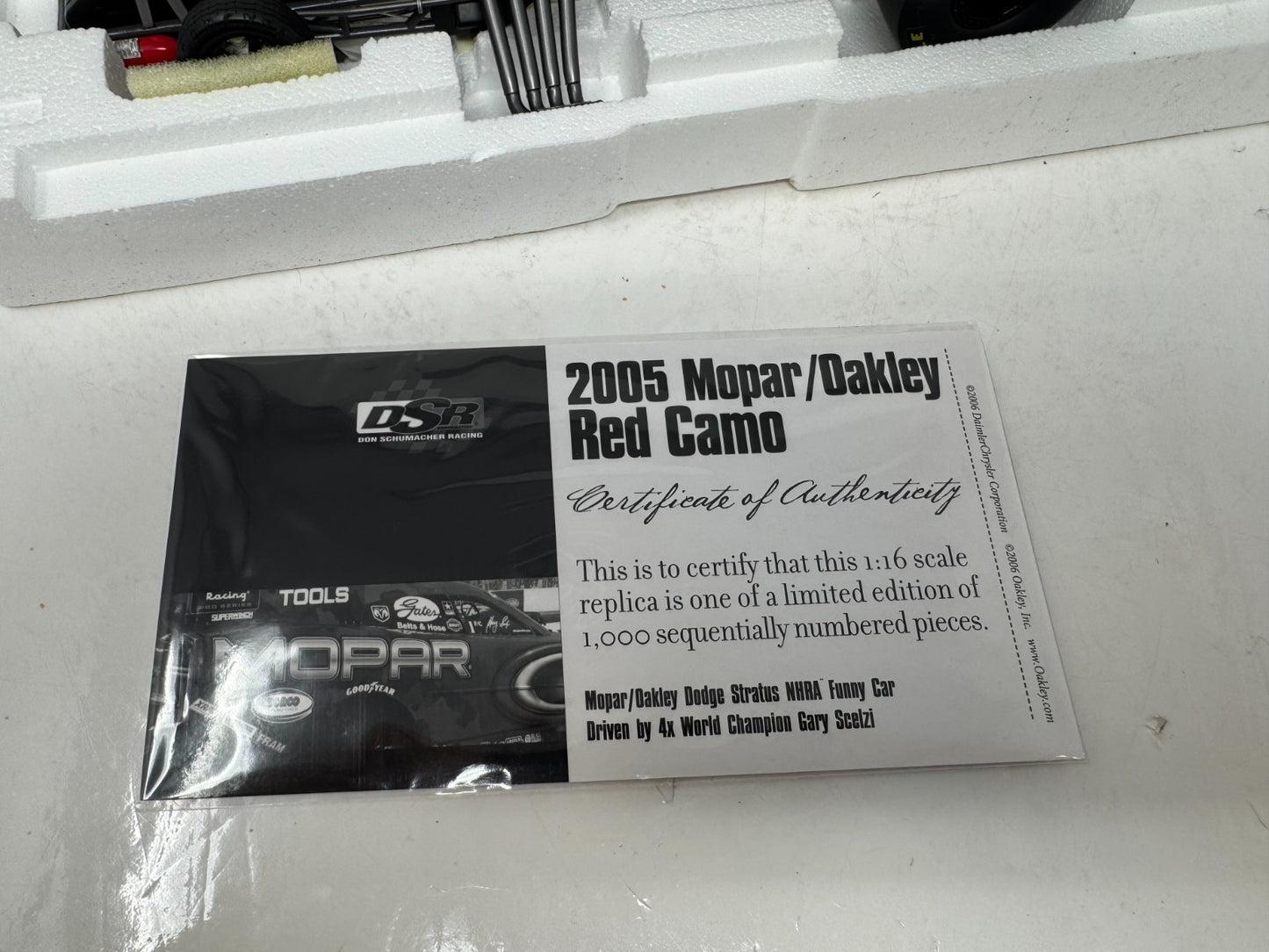 Milestone Gary Scelzi NHRA Oakley Red Camo Dodge Stratus Funny Car 1:16 Scale