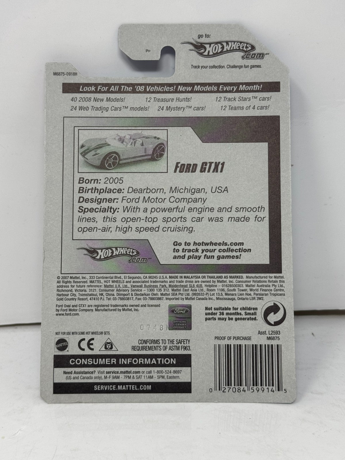Hot Wheels Team Ford Racing Ford GTX1 1:64 Diecast Factory Sealed Black