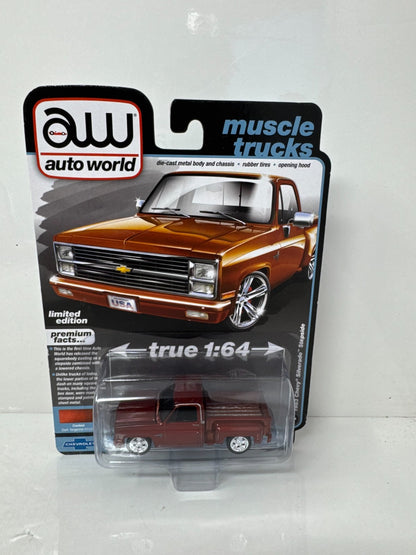 Auto World Muscle Trucks 1983 Chevy Silverado Stepside Brown 1:64 Diecast