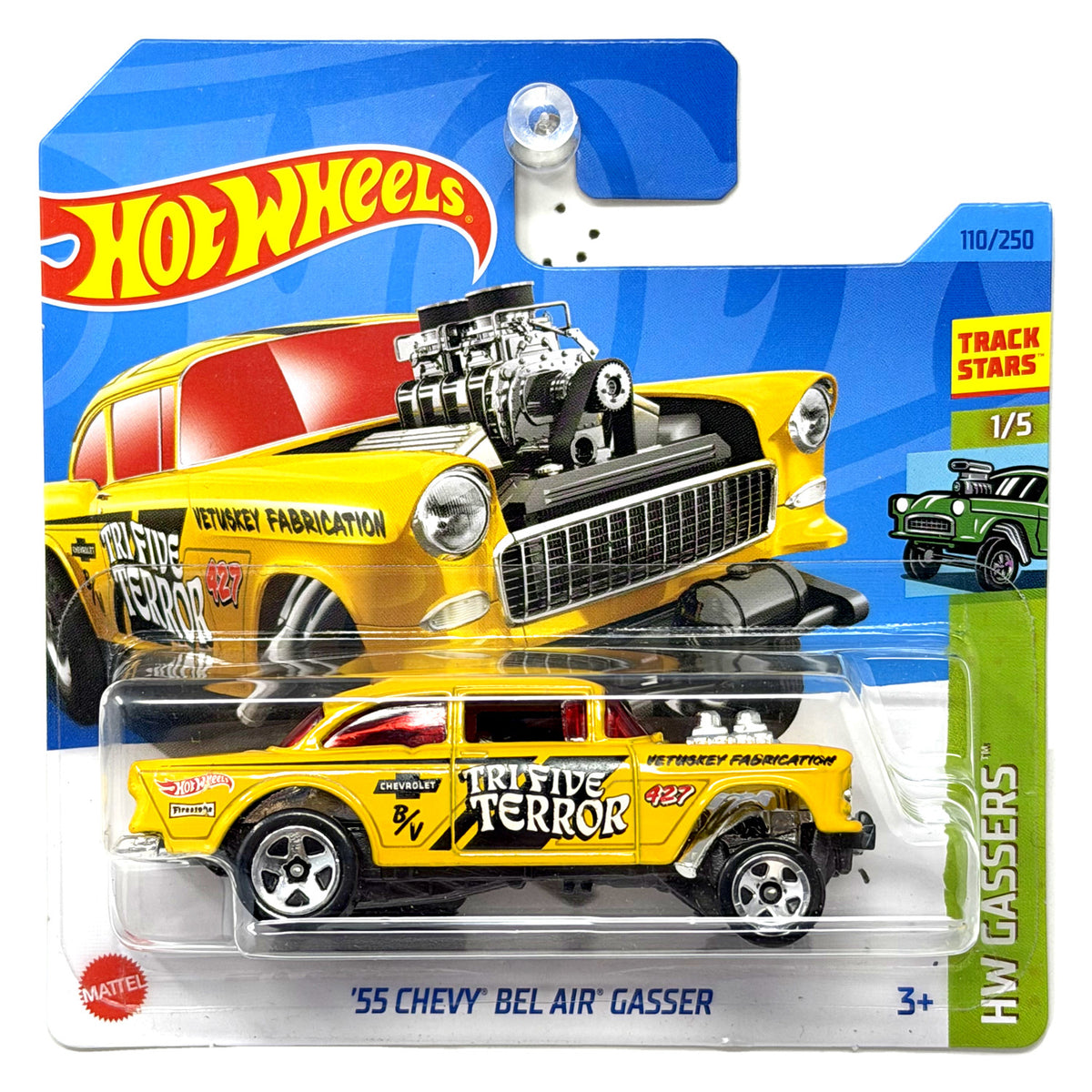 Hot Wheels HW Gassers 1955 Chevy Bel Air Gasser Yellow 1:64 Diecast Short Card