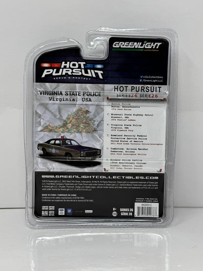Greenlight Hot Pursuit 1978 Plymouth Fury Virginia State Police 1:64 Diecast