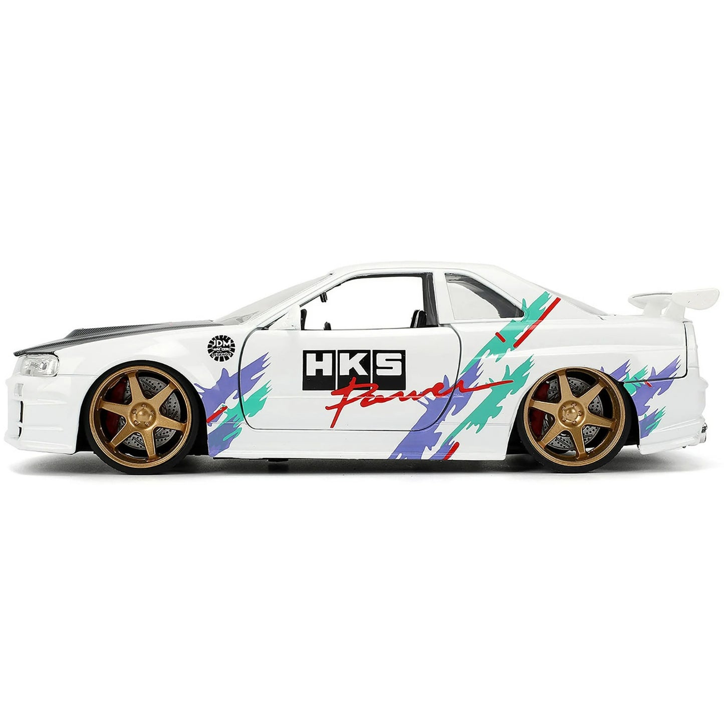 Jada 2002 Nissan Skyline GT-R R34 HKS Power JDM Tuners 1:24 Diecast Cardon Hood