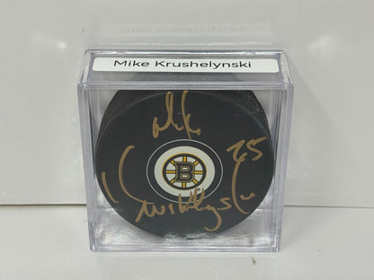 Mike Krushelnyski Boston Bruins Signed NHL Autograph Puck Gold Auto
