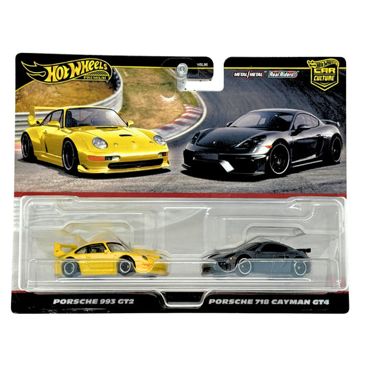 Hot Wheels Premium Porsche 993 GT2 & Porsche 718 Cayman GT4 2-Pack 1:64 Diecast
