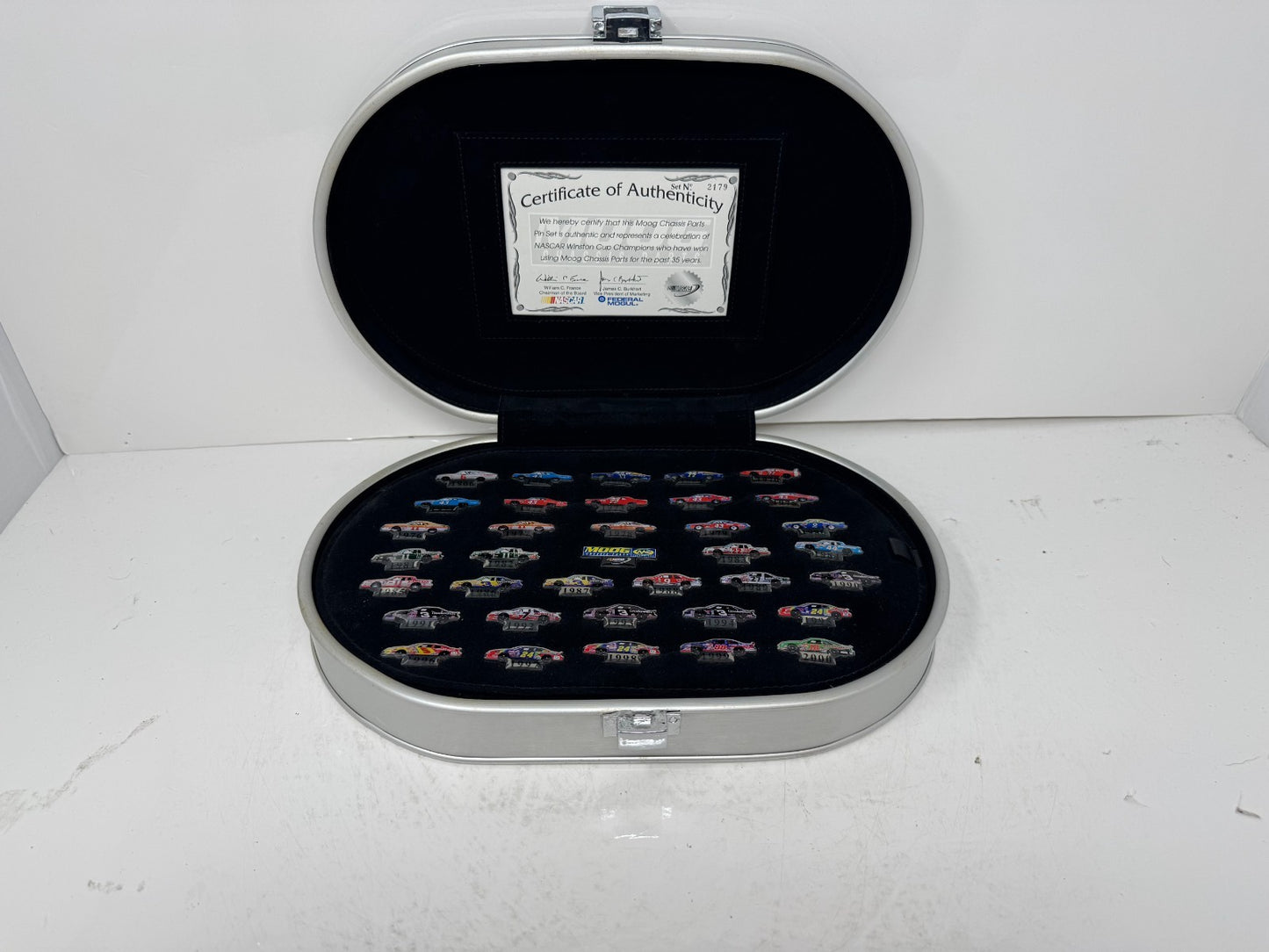 NASCAR Moog Chassis Parts 36 Pin Set Winston Cup Champions w/ Display Case RARE