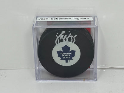 Jean-Sebastien Giguere Toronto Maple Leafs Signed NHL Autograph Puck Silver Auto