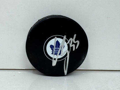 Curtis McElhinney Toronto Maple Leafs Signed NHL Autograph Puck Silver Auto V2