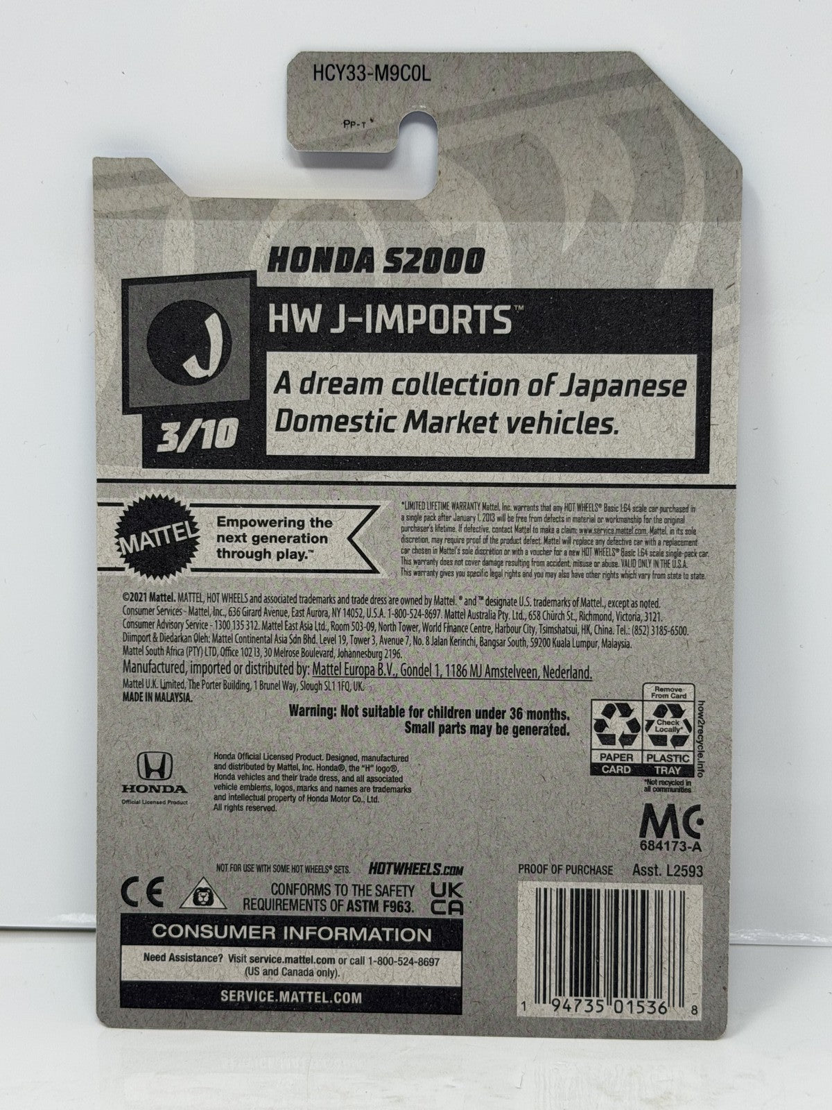 Hot Wheels ZAMAC HW J-Imports Honda S2000 1:64 Diecast