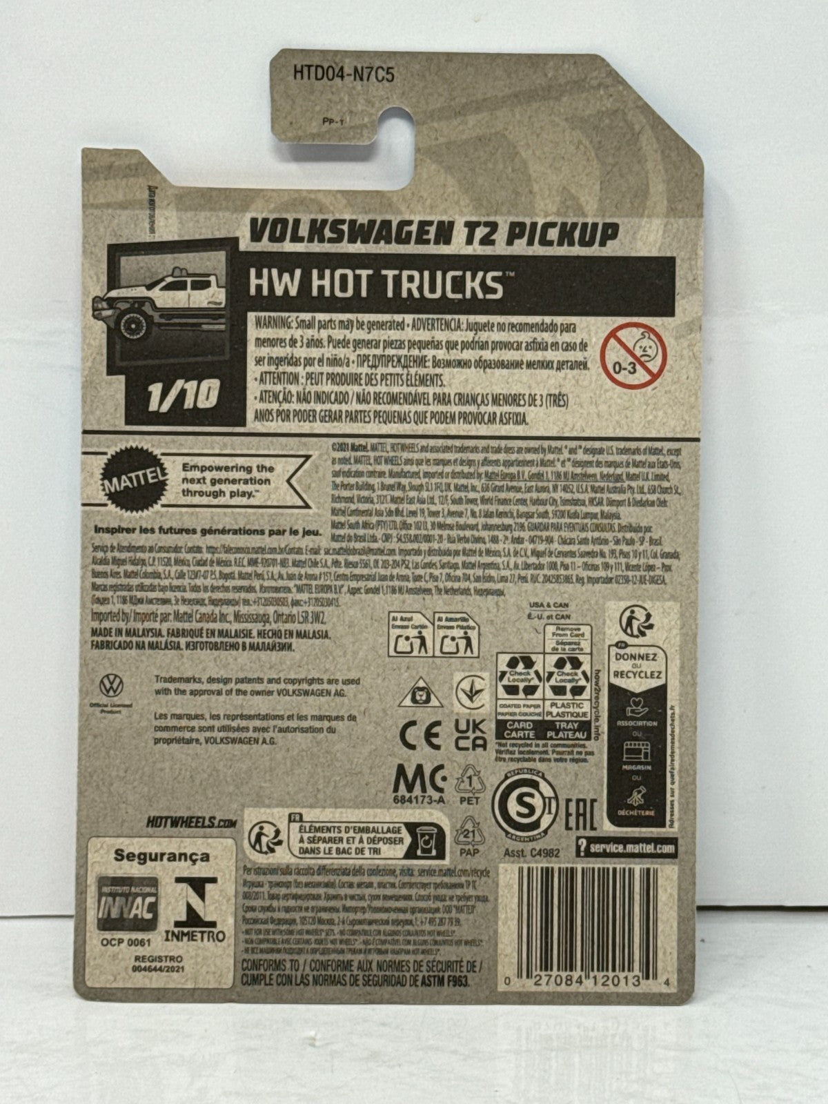 Hot Wheels HW Hot Trucks Volkswagen T2 Pickup Gray 1:64 Diecast