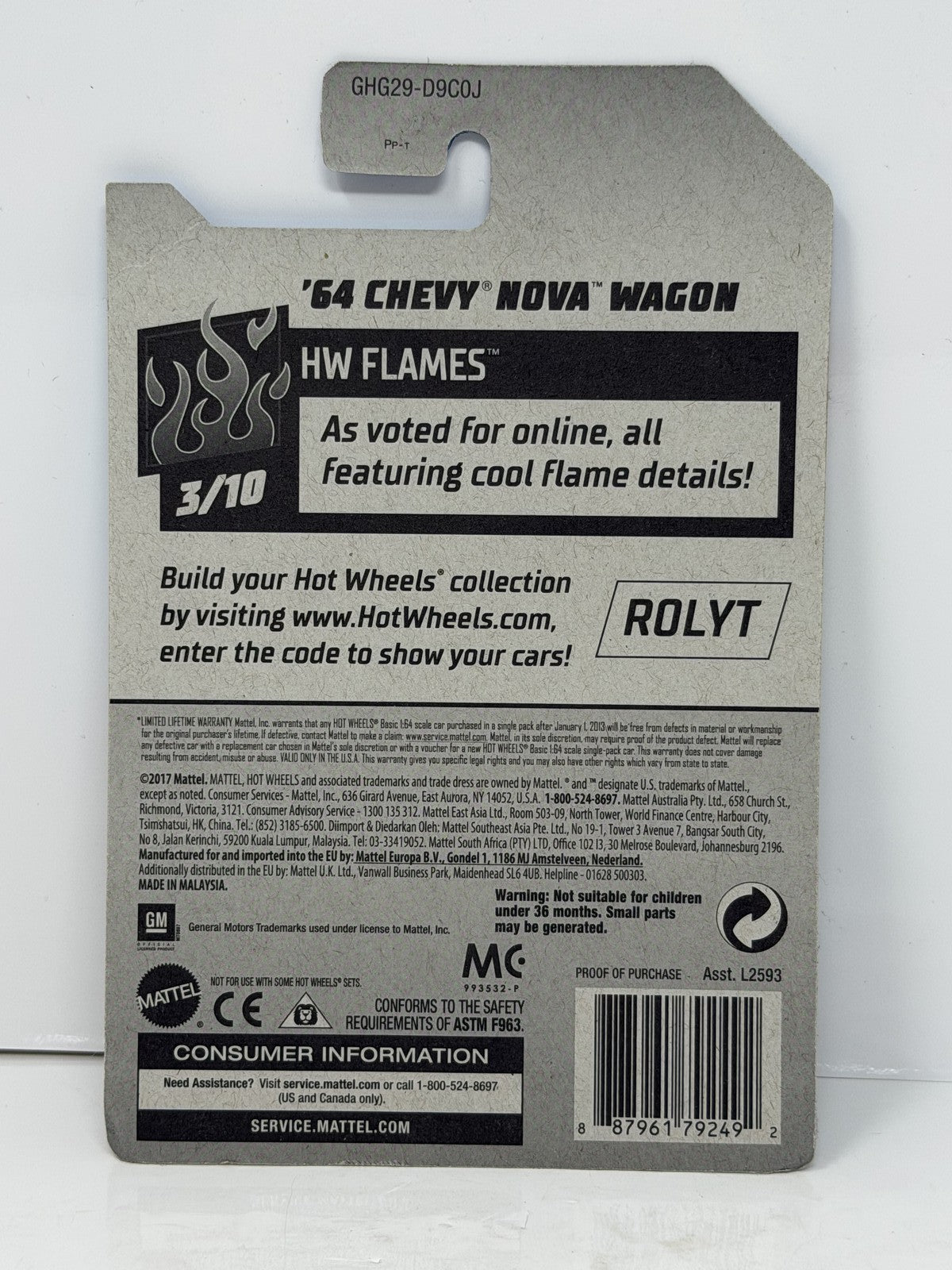 Hot Wheels ZAMAC HW Flames 1964 Chevy Nova Wagon 1:64 Diecast
