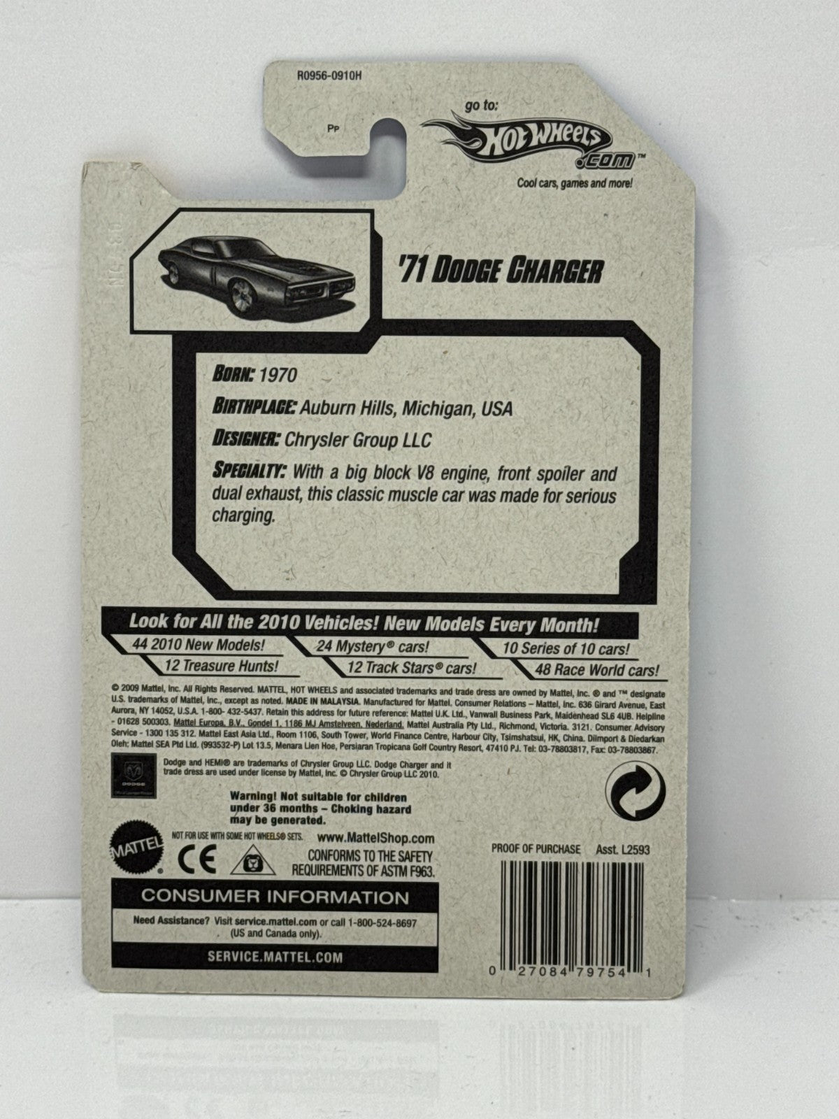 Hot Wheels 2010 New Models 1971 Dodge Charger 1:64 Diecast Factory Sealed