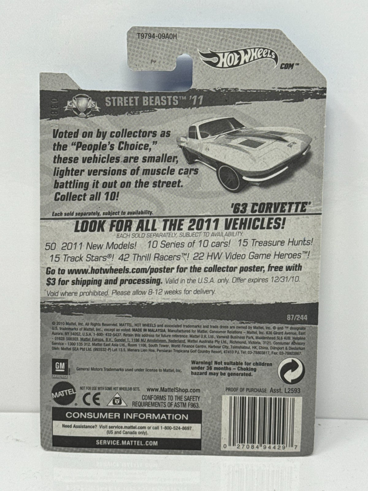 Hot Wheels Street Beasts 1963 Chevy Corvette 1:64 Diecast Factory Sealed