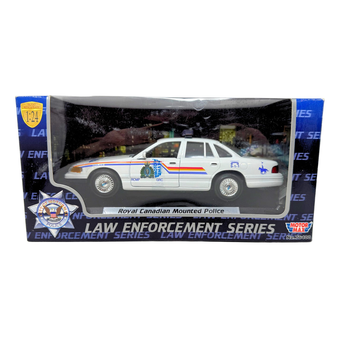 Motormax RCMP Ford Crown Victoria Police Car 1:24 Diecast Blue Box Edition