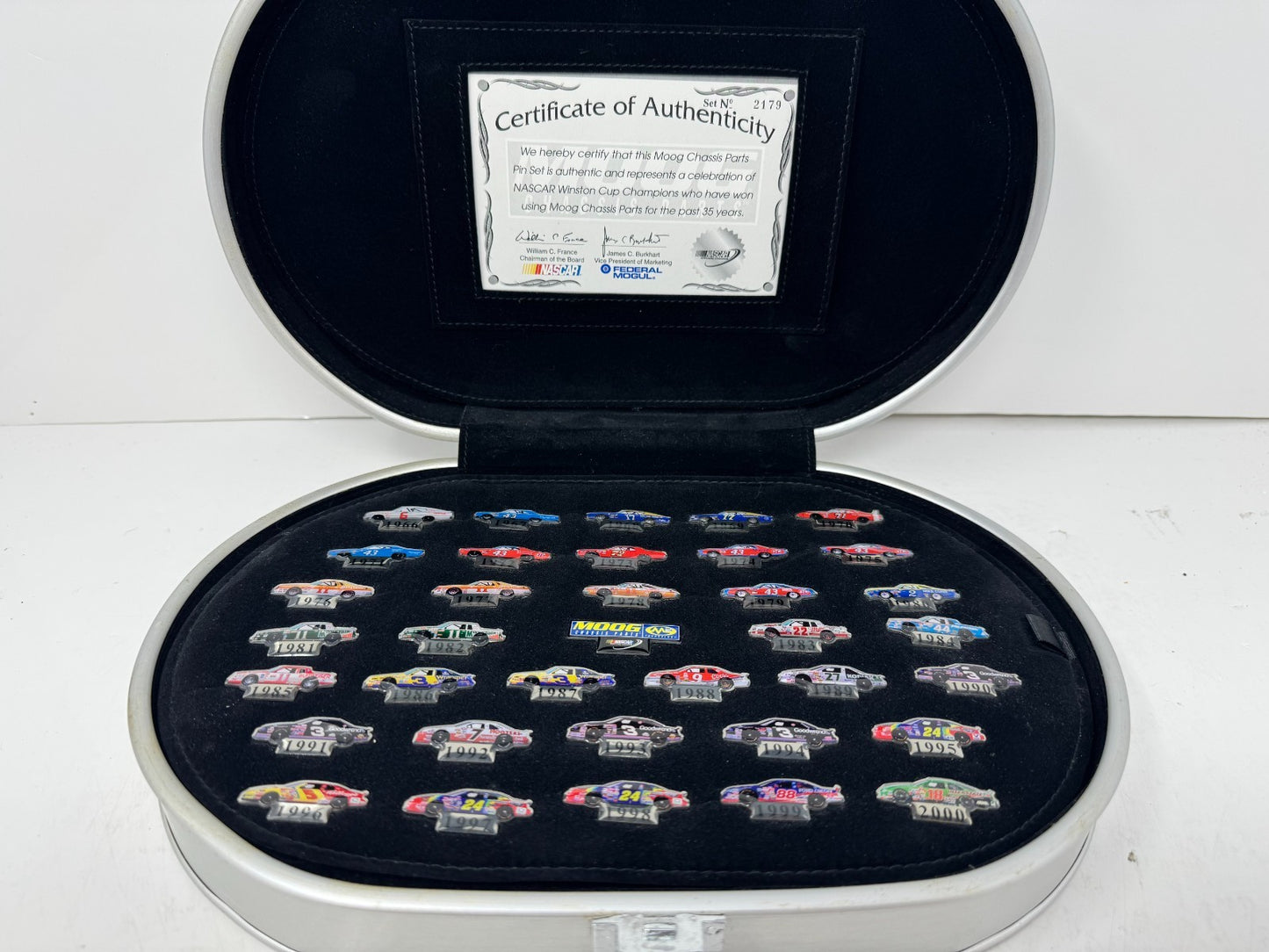NASCAR Moog Chassis Parts 36 Pin Set Winston Cup Champions w/ Display Case RARE