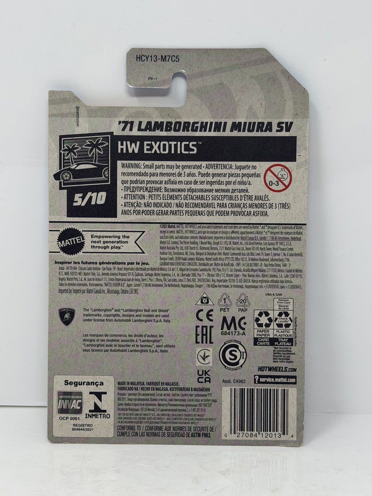 Hot Wheels Super Treasure Hunt '71 Lamborghini Miura SV Exotics 1:64 Diecast STH