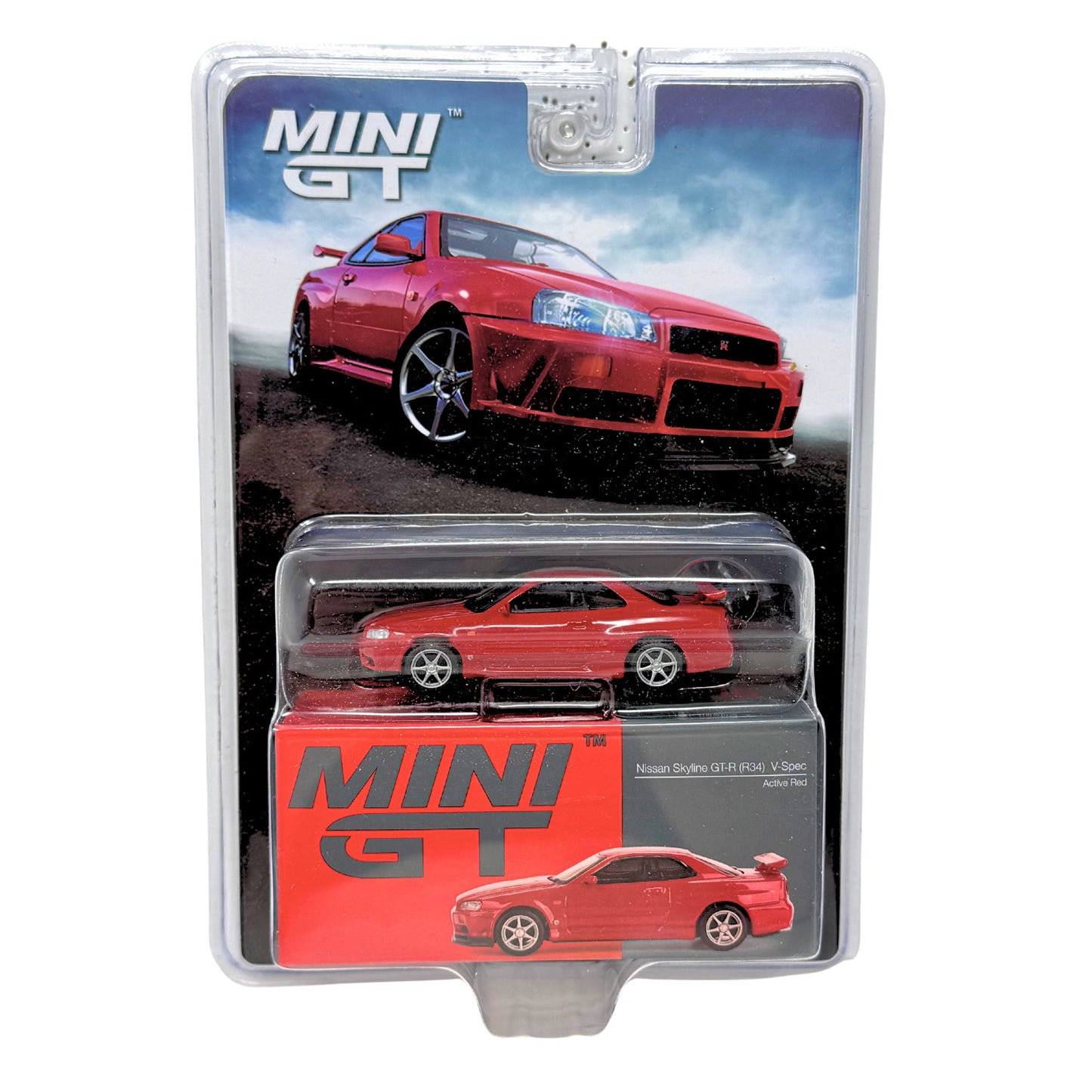 Mini GT Nissan Skyline GT-R (R34) V-Spec Active Red 1:64 Diecast