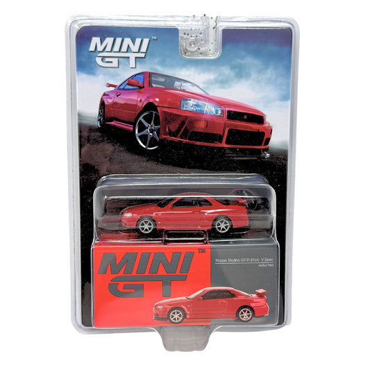 Mini GT Nissan Skyline GT-R (R34) V-Spec Active Red 1:64 Diecast