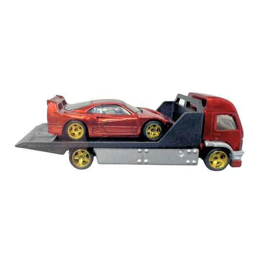 Ferrari F40 & Transporter 1:64 Diecast with Display Case has Custom Real Riders Tire & Paint Job