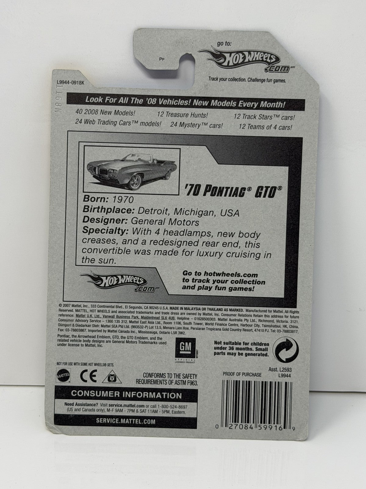 Hot Wheels 2008 New Models 1970 Pontiac GTO 1:64 Diecast Red