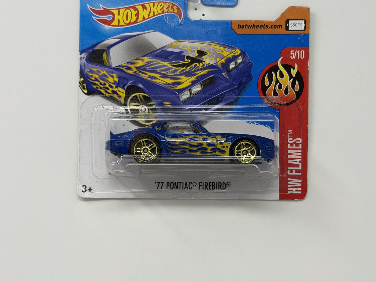 Hot Wheels Flames 1977 Pontiac Firebird 1:64 Diecast Blue Short Card