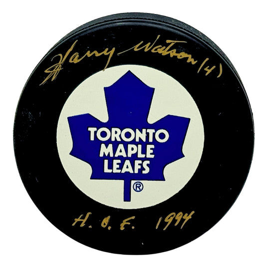 Harry Watson Toronto Maple Leafs Signed NHL Autograph Puck Gold Auto