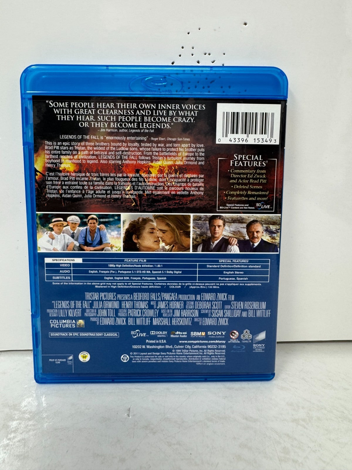 Legends of the Fall (Blu-ray) Brad Pitt Drama Good Condition!!!