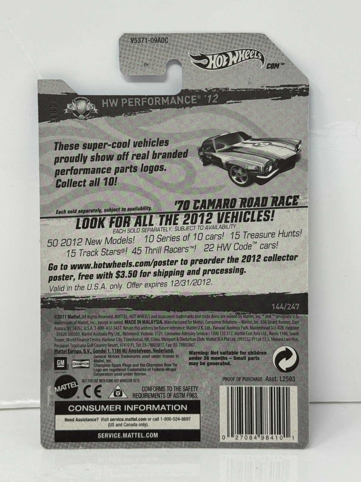 Hot Wheels Super Treasure Hunt 1970 Chevy Camaro Road Race 1:64 Diecast