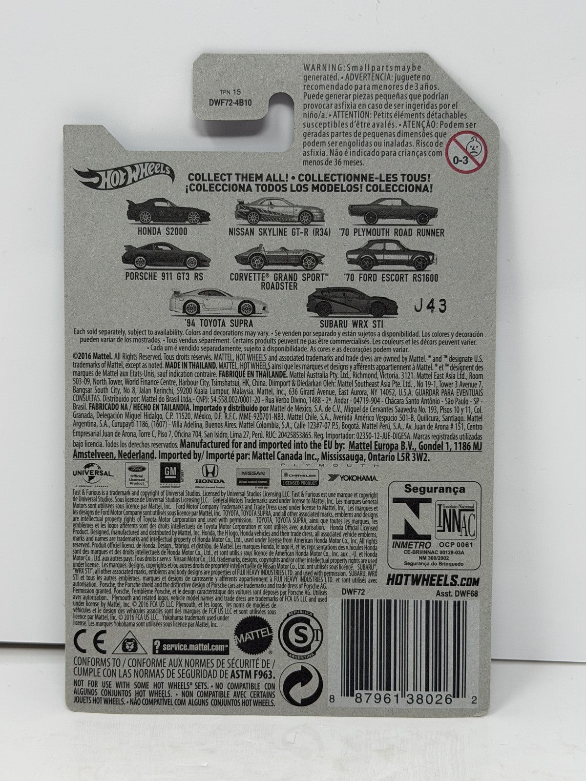 Hot Wheels fast & Furious 7 Subaru WRX STI 1:64 Diecast Blue