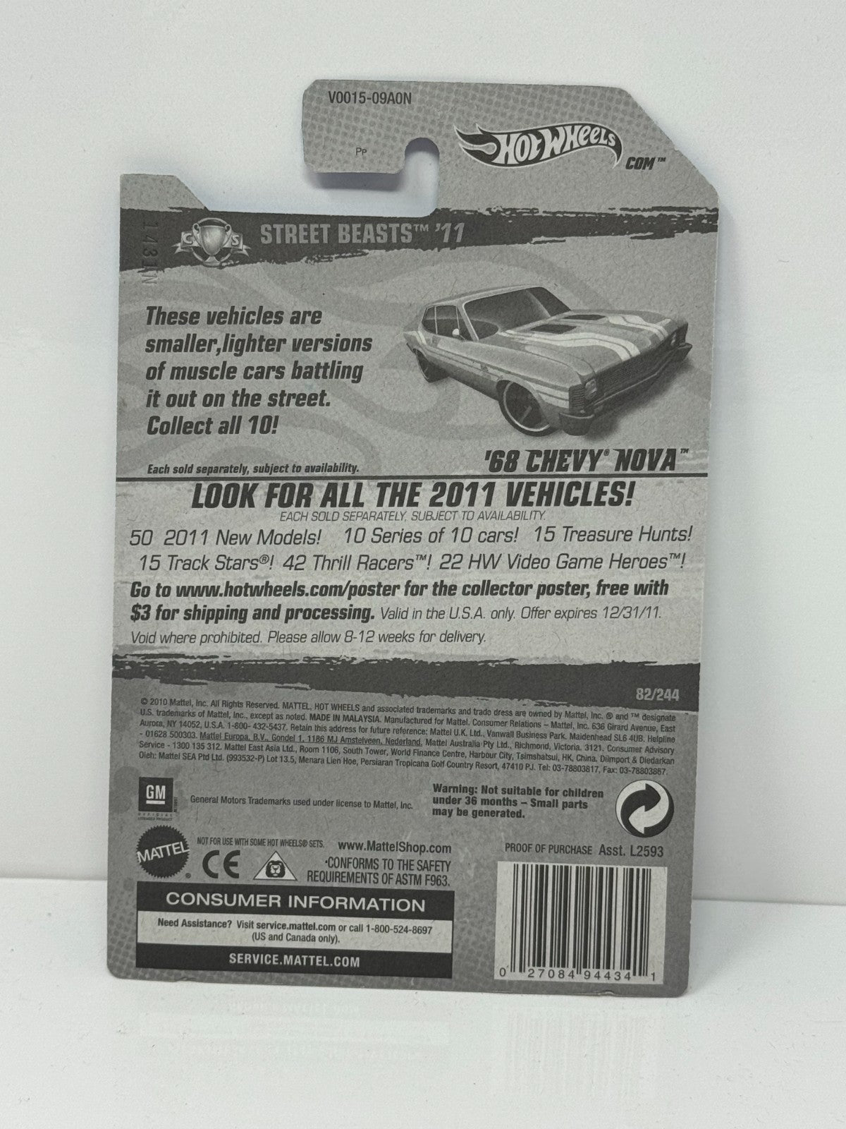 Hot Wheels Street Beasts ’11 1968 Chevy Nova 1:64 Diecast Factory Sealed
