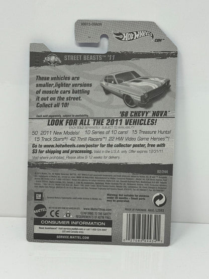 Hot Wheels Street Beasts ’11 1968 Chevy Nova 1:64 Diecast Factory Sealed