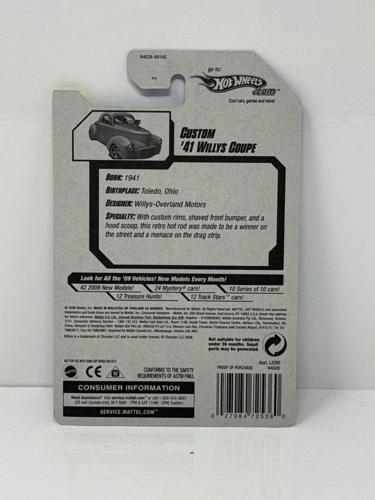 Hot Wheels 2009 New Models Custom 1941 Willys Coupe 1:64 Diecast Factory Sealed