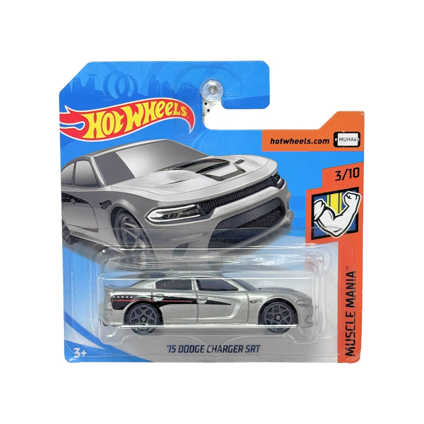 Hot Wheels Muscle Mania 2015 Dodge Charger SRT 1:64 Diecast Short Card Silver