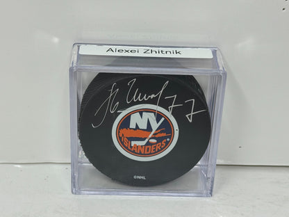 Alexei Zhitnik New York Islanders Signed NHL Autograph Puck Silver Auto