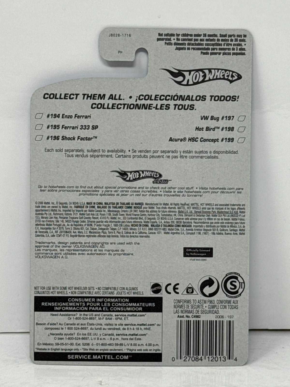 Hot Wheels Volkswagen Bug 1:64 Diecast FTE Card