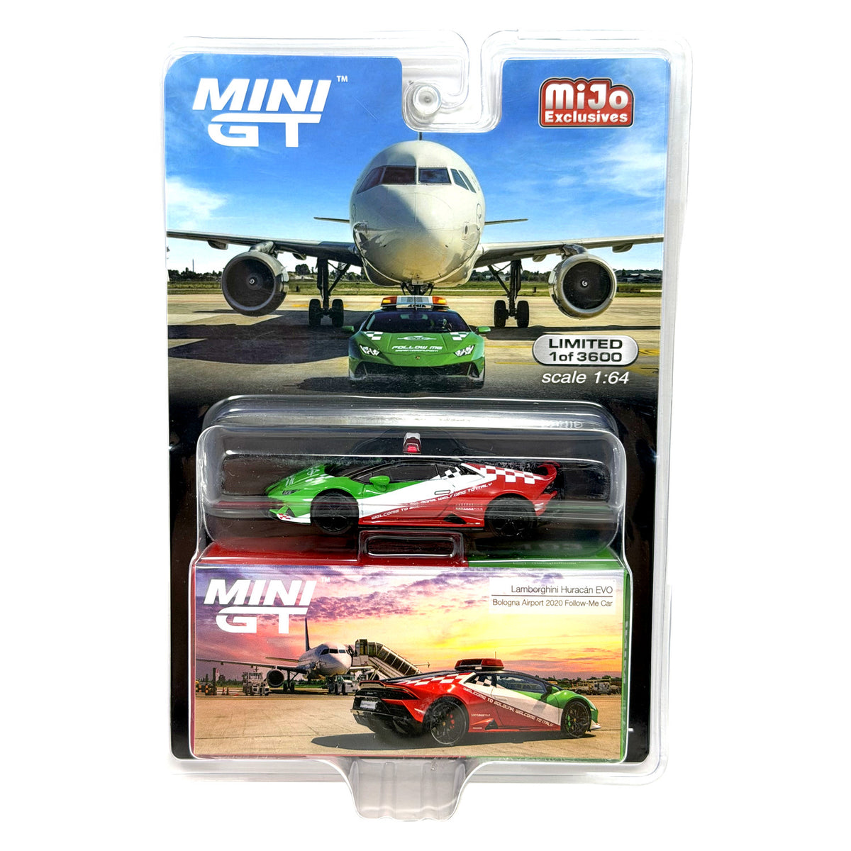 Mini GT MiJo Lamborghini Huracan EVO Bologna Airport 2020 Follow-Me 1:64 Diecast
