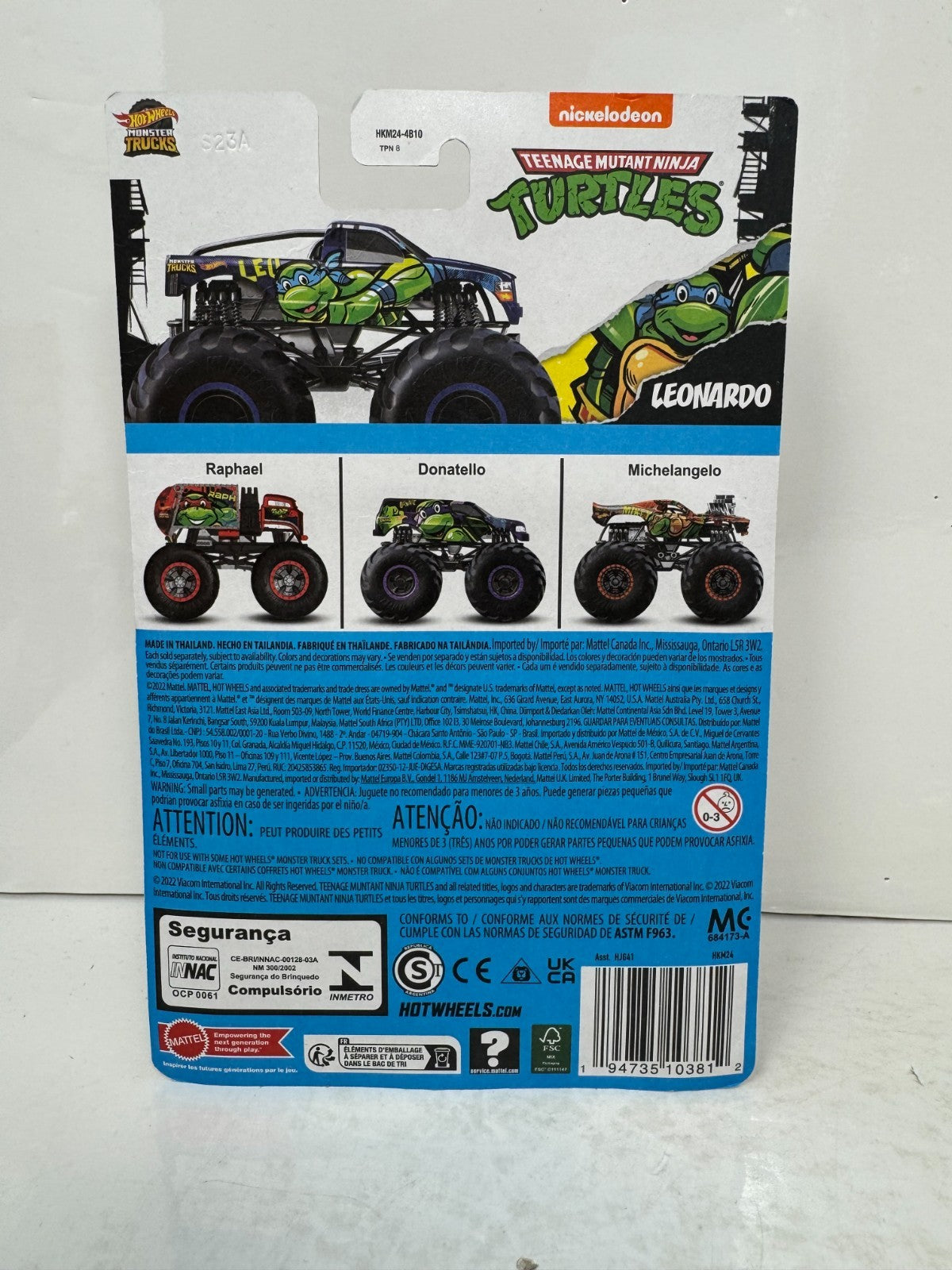Hot Wheels Monster Trucks Leonardo Teenage Mutant Ninja Turtles 1:64 Diecast