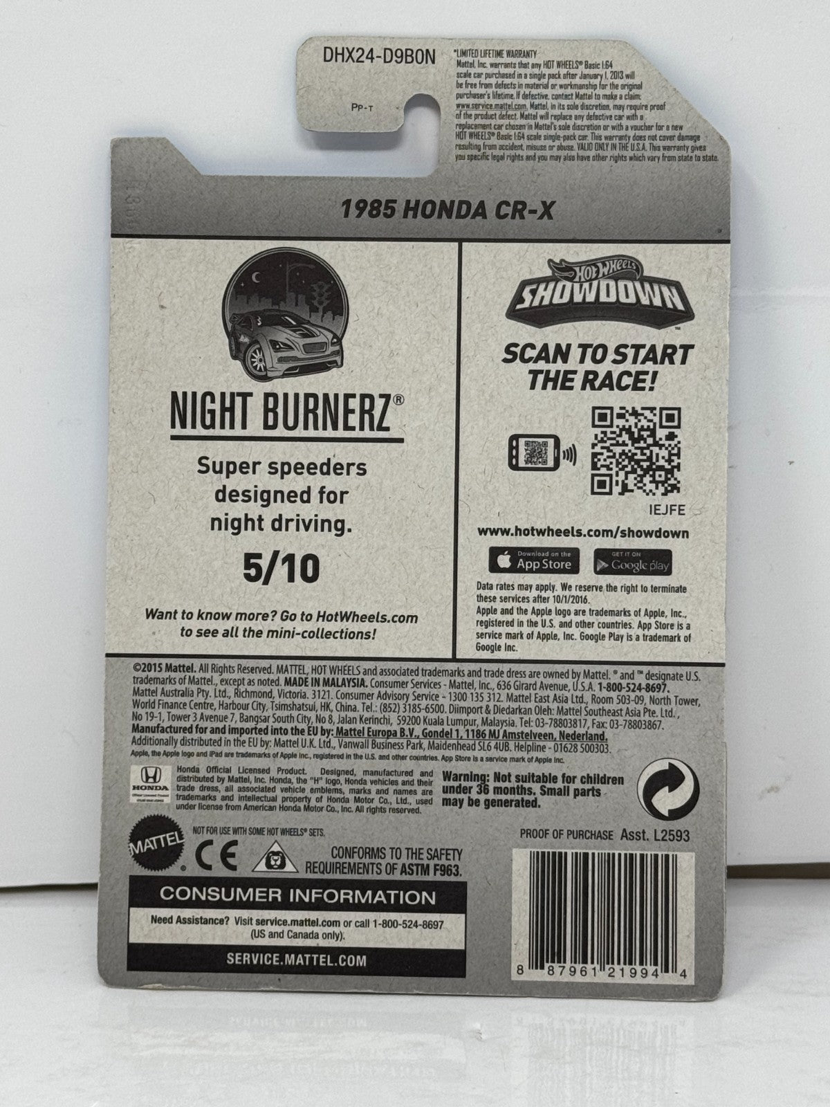 Hot Wheels Night Burnerz 1985 Honda CR-X JDM 1:64 Diecast
