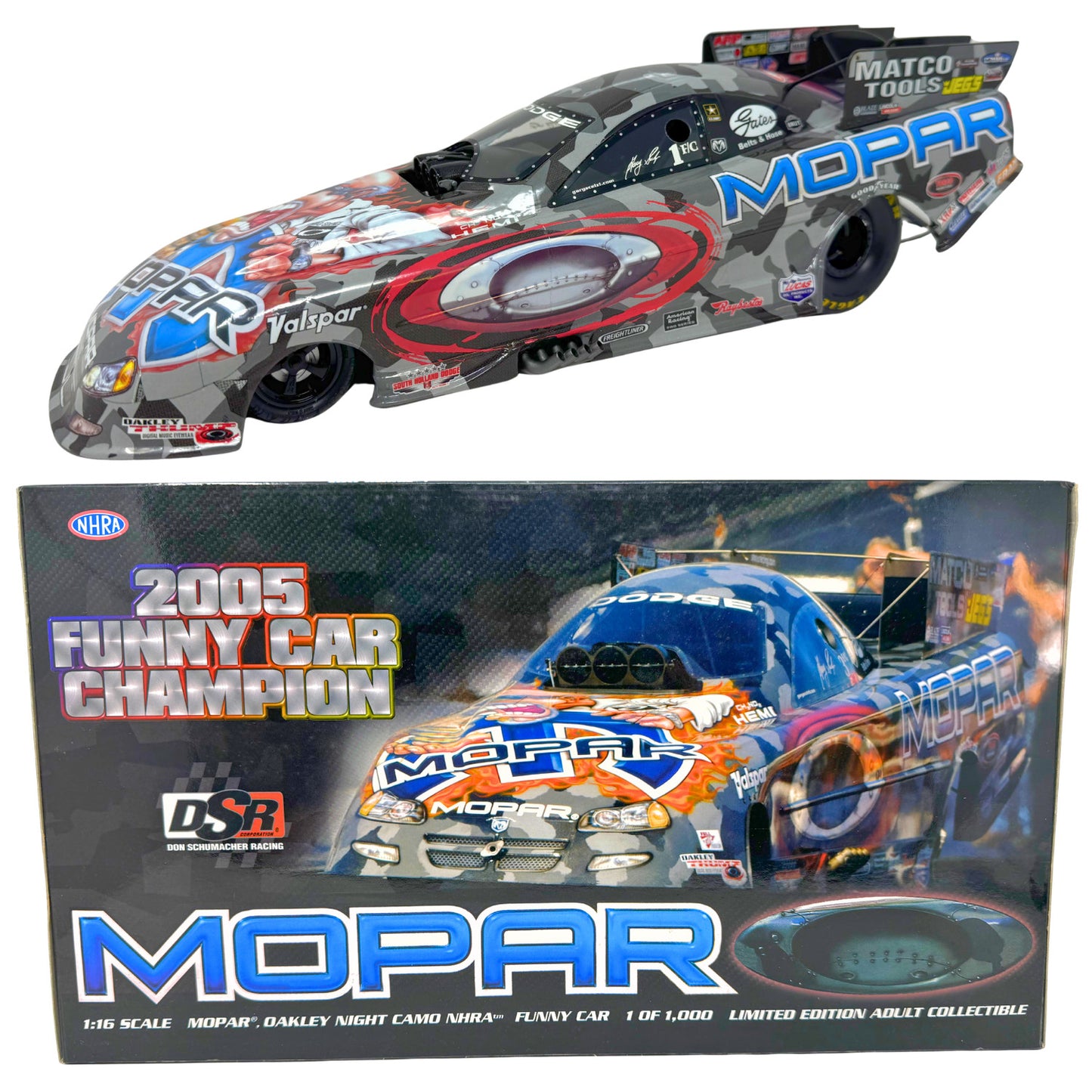 Milestone Gary Scelzi NHRA Mopar Oakley Night Camo Dodge Funny Car 1:16 Scale