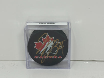 Jake Allen Team Canada Signed NHL Autograph Puck Gold Auto