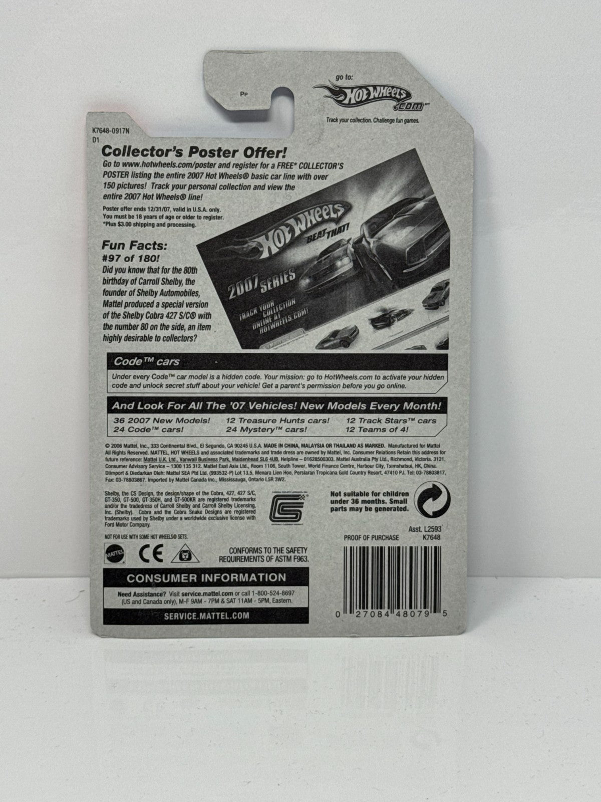 Hot Wheels Code Car Shelby Cobra 427 SC 1:64 Diecast Factory Sealed