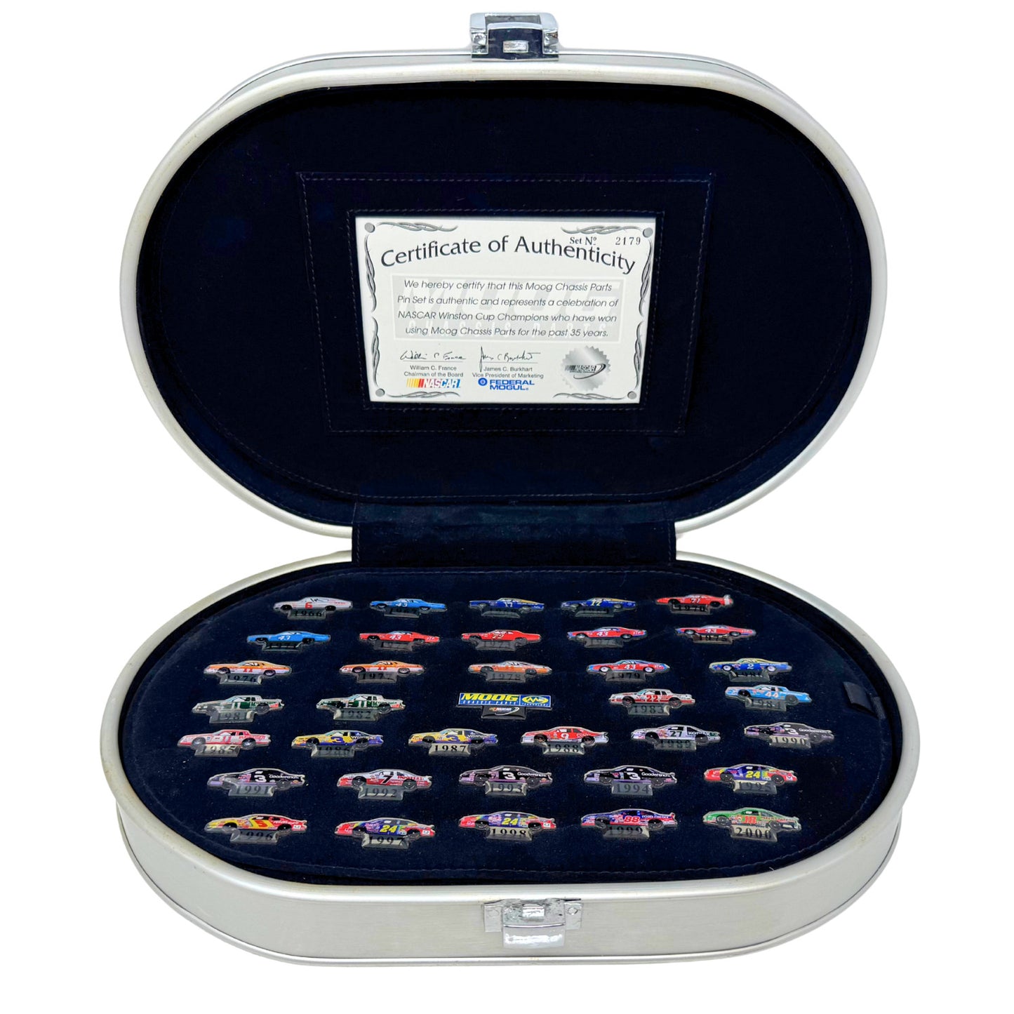 NASCAR Moog Chassis Parts 36 Pin Set Winston Cup Champions w/ Display Case RARE