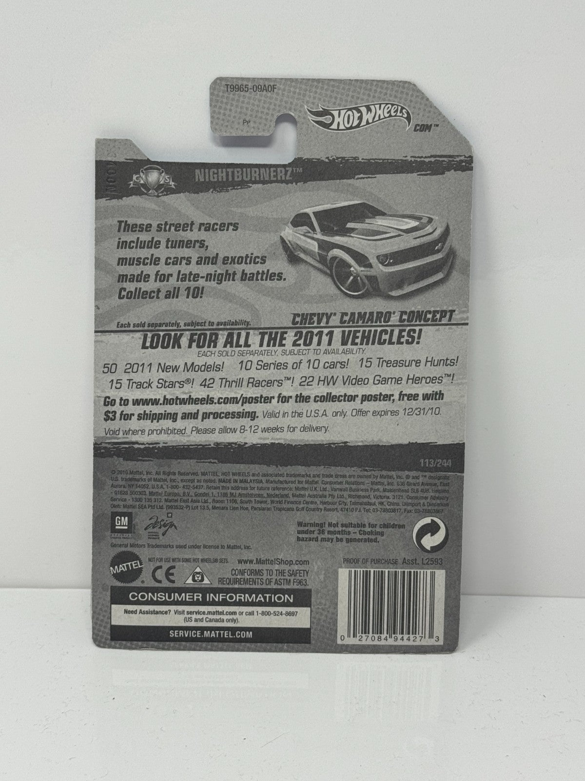 Hot Wheels Nightburnerz Chevy Camaro Concept 1:64 Diecast Factory Sealed Yellow