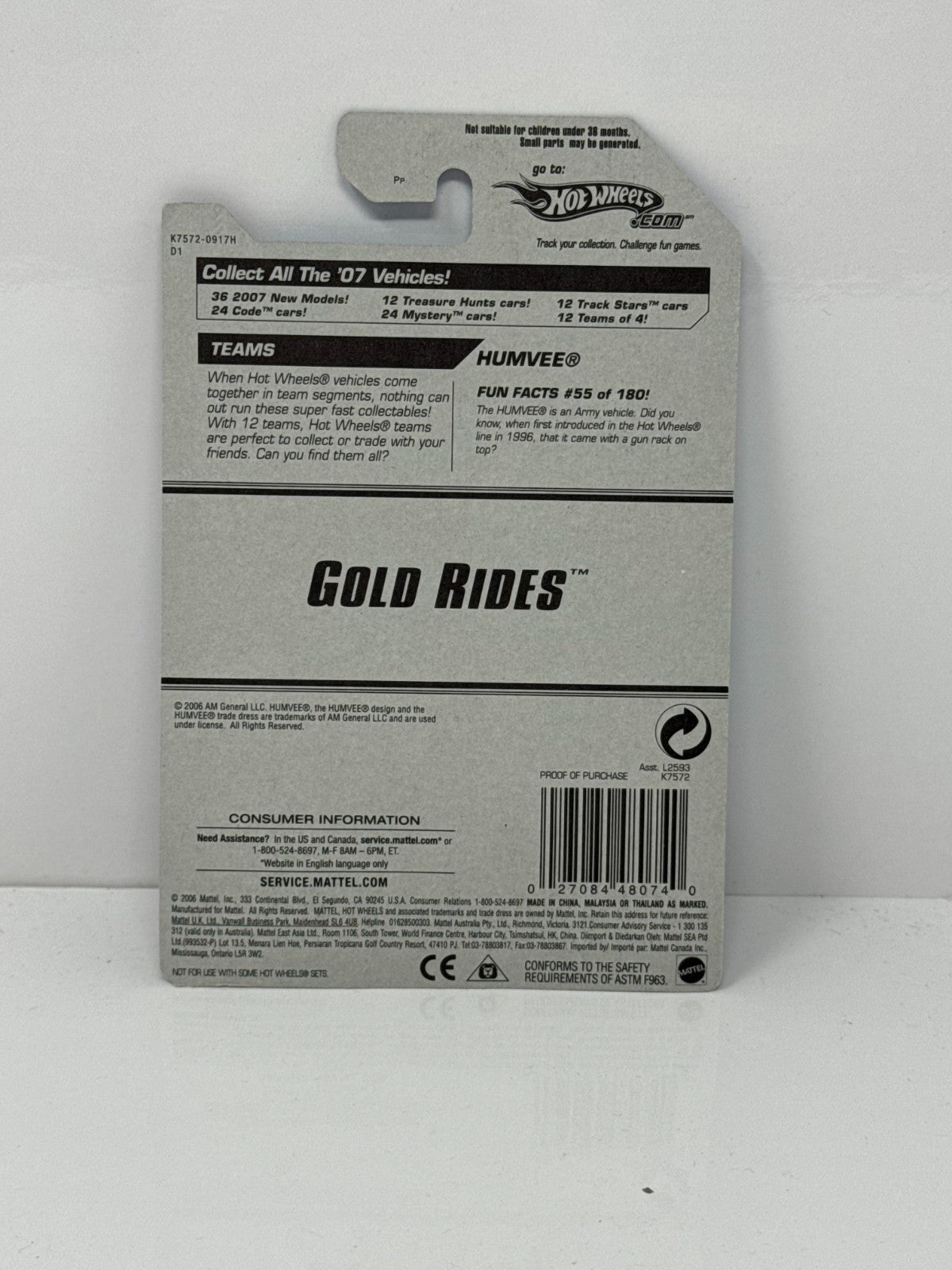 Hot Wheels Gold Rides Humvee 1:64 Diecast Factory Sealed