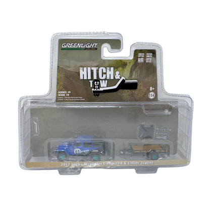 Greenlight Hitch & Tow 2012 Jeep Wrangler & Utility Trailer CHASE 1:64 Diecast
