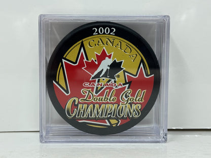 Cheryl Pounder & Becky Kellar Team Canada Autograph Puck Gold Auto