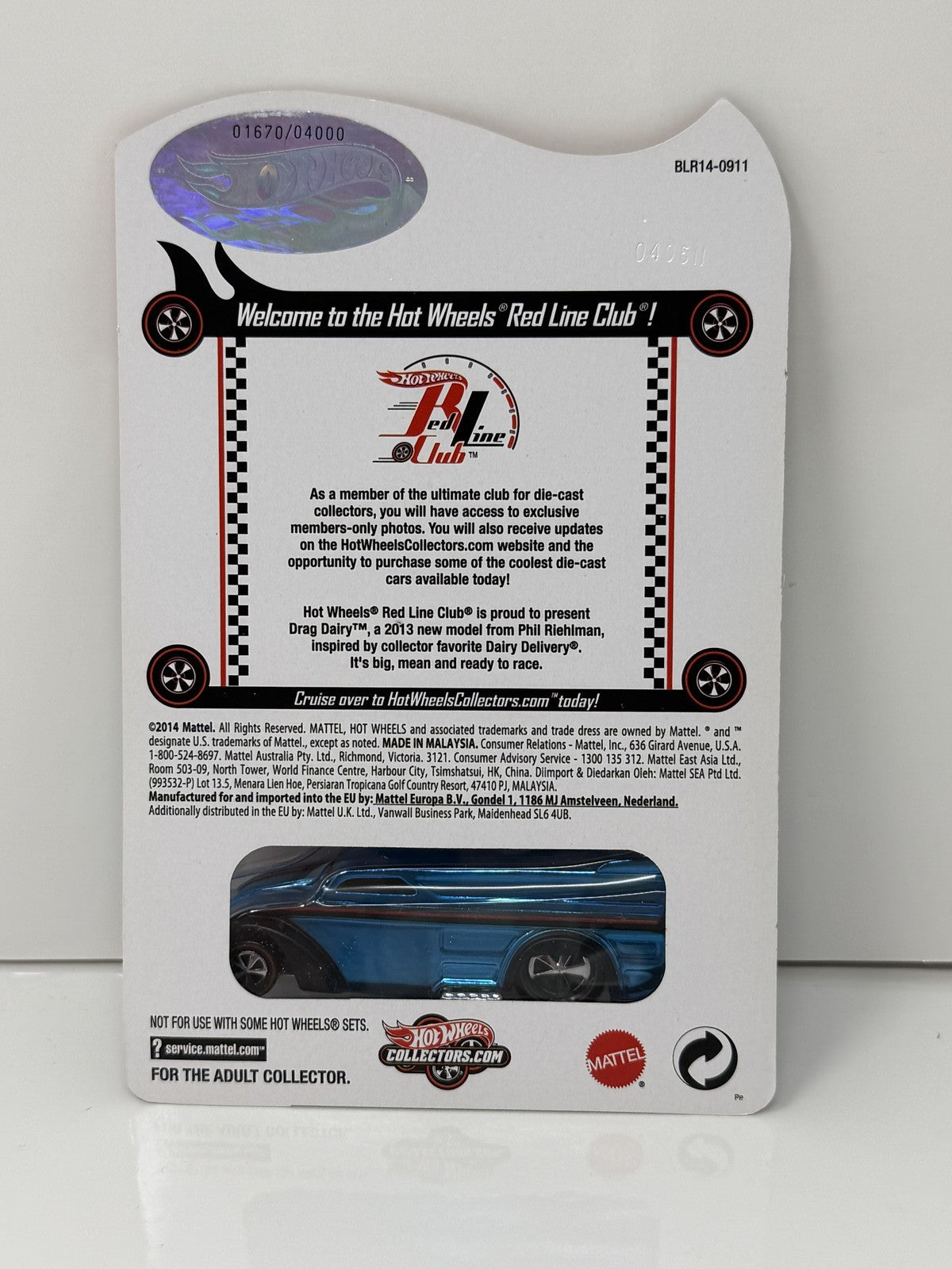 Hot Wheels RLC Red Line Club 2014 Car Drag Dairy 1:64 Diecast Blue 01670/04000