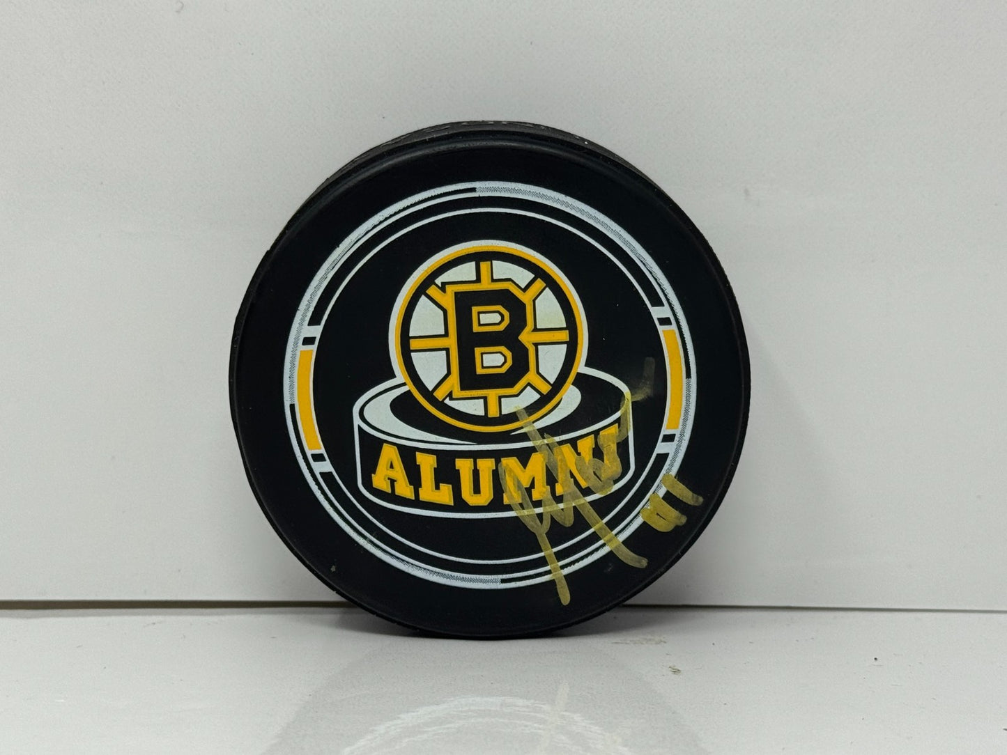 Guy Larose Boston Bruins Alumni Signed NHL Autograph Puck Gold Auto