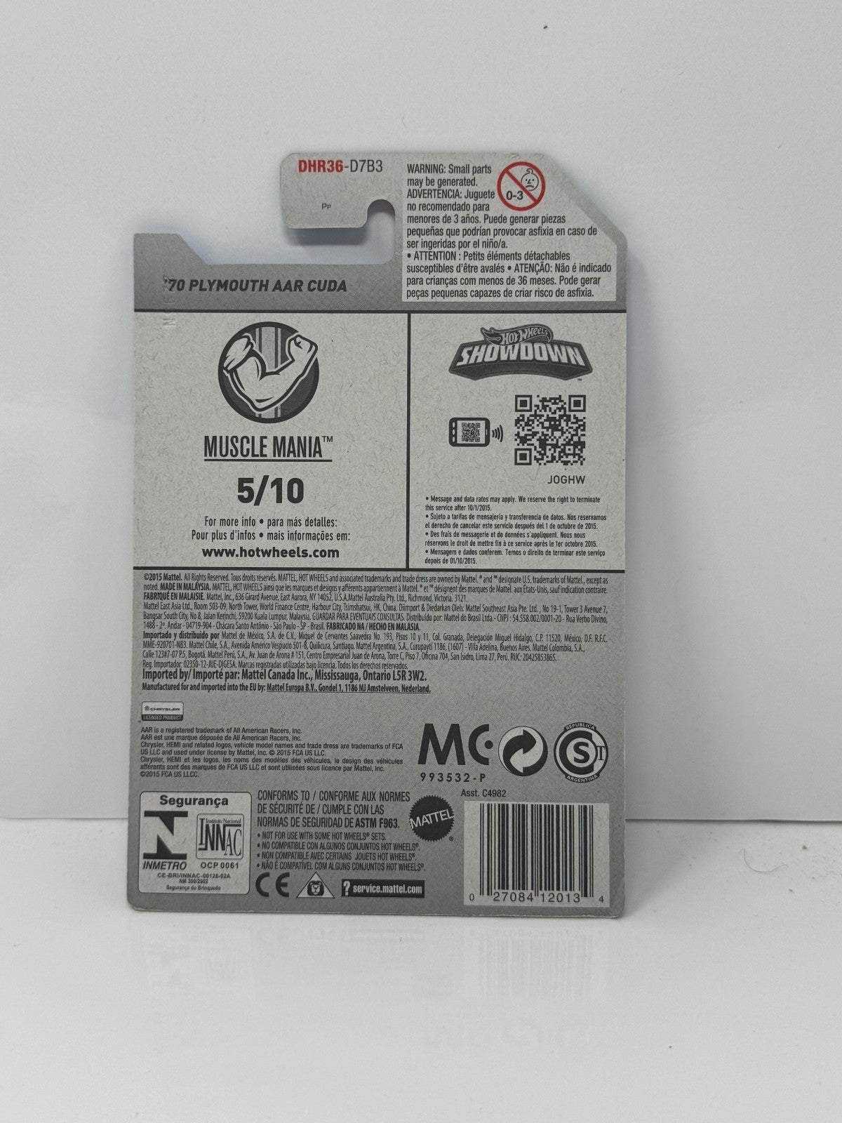 Hot Wheels Muscle Mania 1970 Plymouth AAR Cuda 1:64 Diecast Red