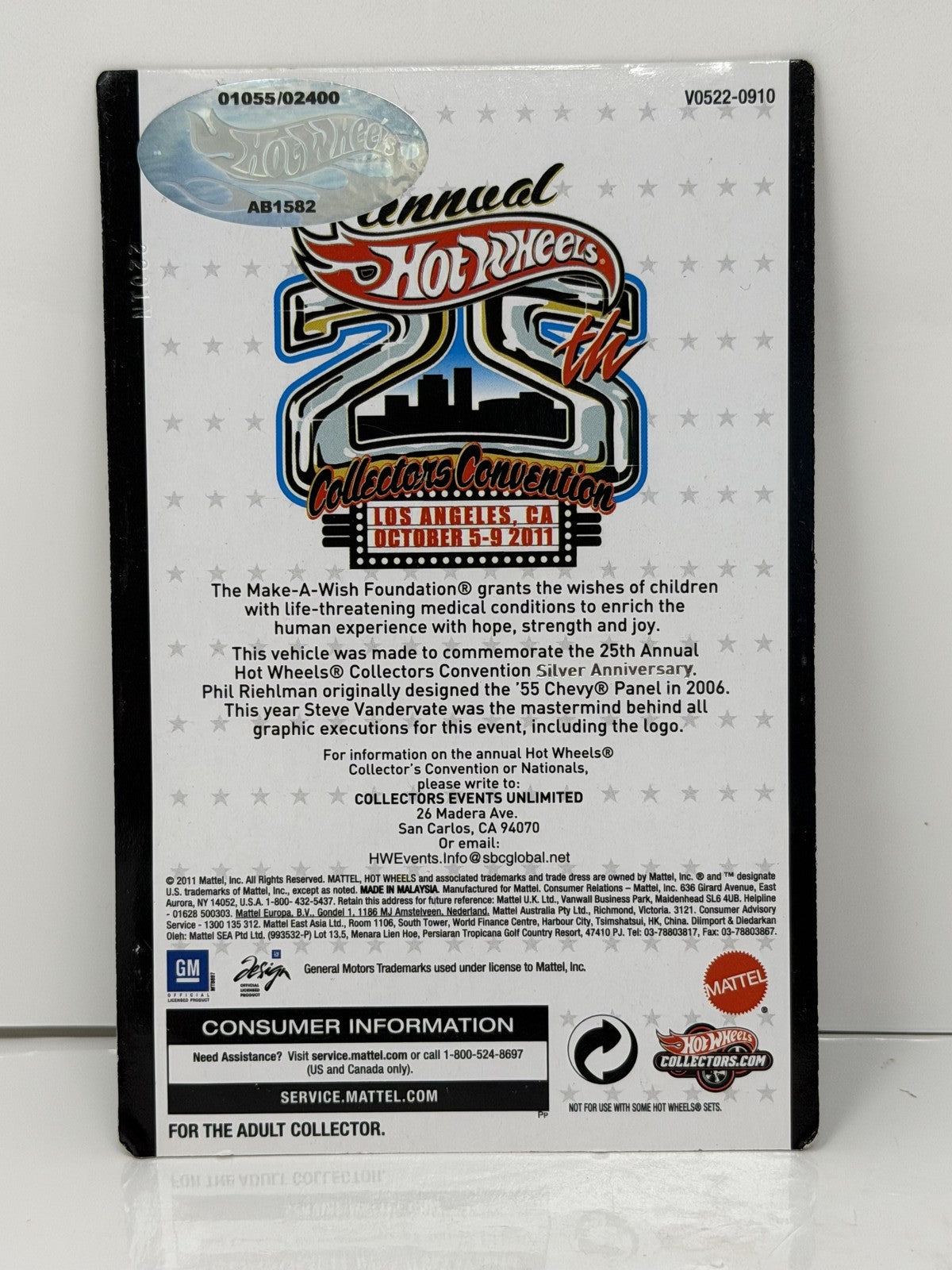 Hot Wheels 2011 25th Collectors Convention 1955 Chevy Panel 1:64 Diecast AUTO'd