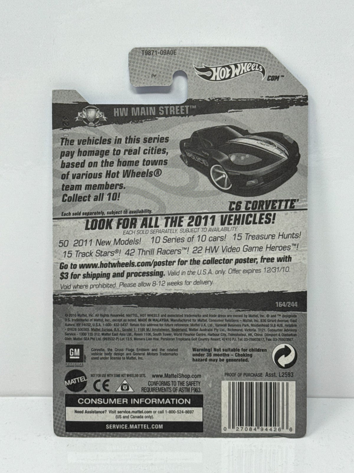 Hot Wheels HW Main Street Chevy C6 Corvette Police 1:64 Diecast Factory Sealed